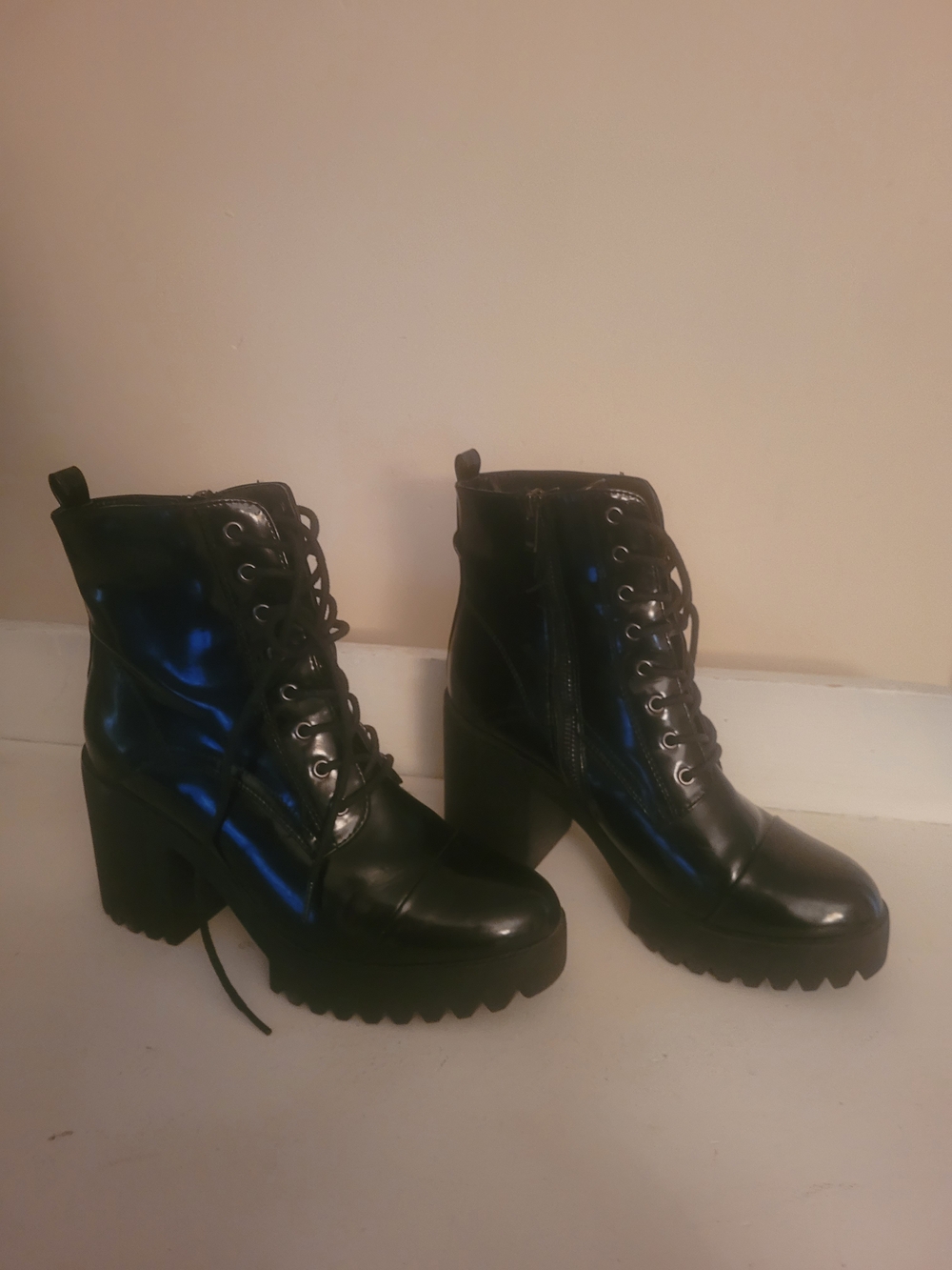 Black Lace-Up Chunky Heel Ankle Boots